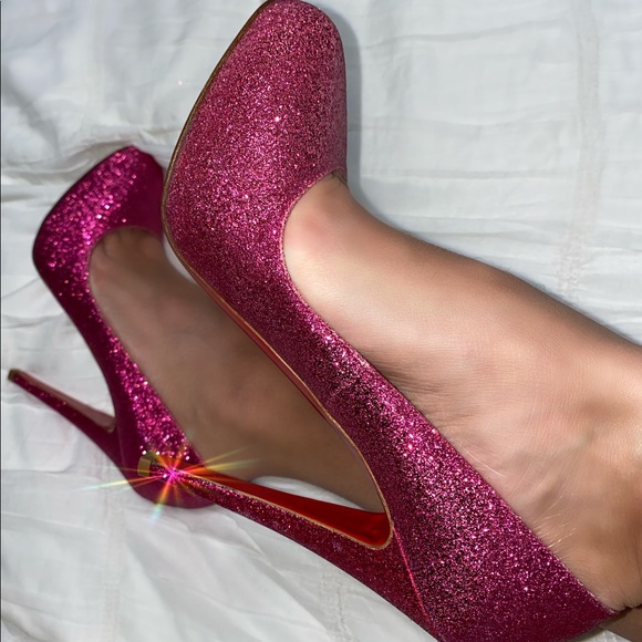 💖 Christian Louboutin Pink Declic Glitter Pumps - Picture 1 of 7